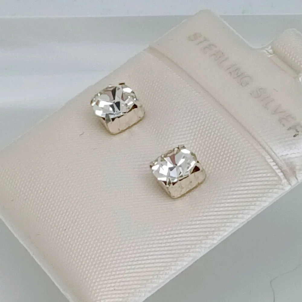 Sterling Silver 925 Crystal Stud Earrings Vintage 1990s Birthstone Jewelry April